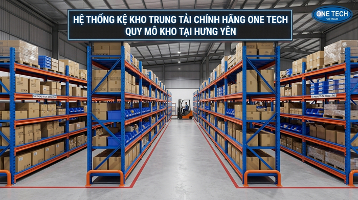 Bố trí kệ trung tải theo dãy trong kho hàng Hưng Yên
