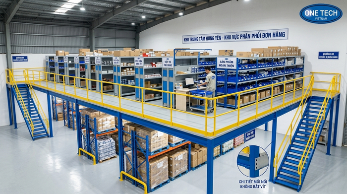 Hình ảnh kệ sàn mezzanine thực tế trong kho hàng
