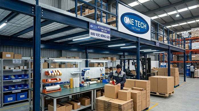 Kệ sàn mezzanine kết hợp khu vực đóng gói hàng