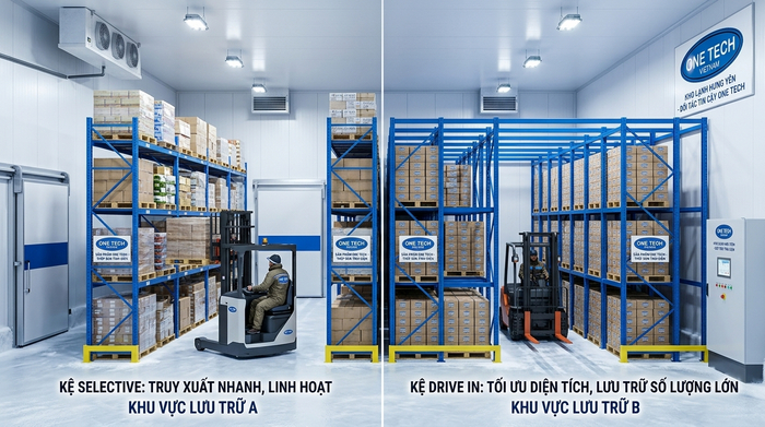 Kệ pallet kho lạnh Selective và Drive In So sánh kệ Selective và Drive In trong kho lạnh công nghiệp Hưng Yên