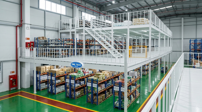 Kệ sàn mezzanine Hưng Yên trong kho hàng công nghiệp