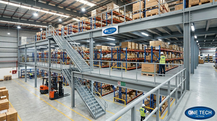 Kệ sàn mezzanine nhiều tầng trong nhà kho cao