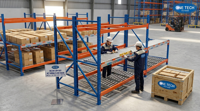 Lắp đặt kệ Flow Rack uy tín tại Hưng Yên cho kho trung tải