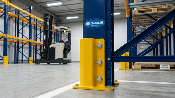Bảo vệ chân trụ kệ drive in Bảo vệ chân trụ kệ drive in trong kho xe nâng