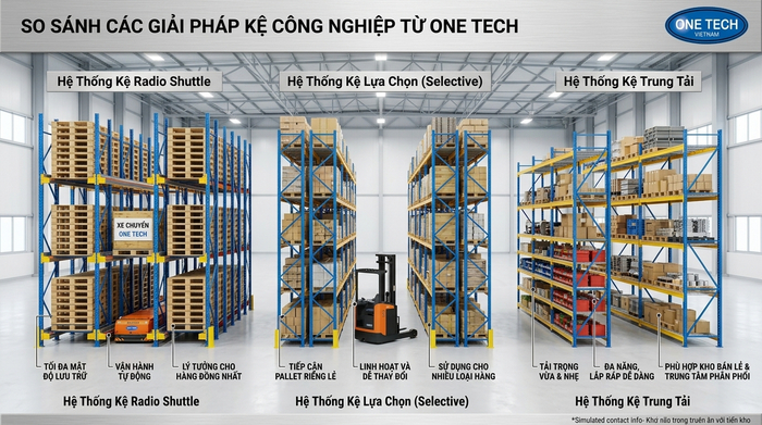 So sánh kệ Radio Shuttle với các loại kệ kho So sánh kệ Radio Shuttle Hưng Yên với kệ selective và kệ trung tải