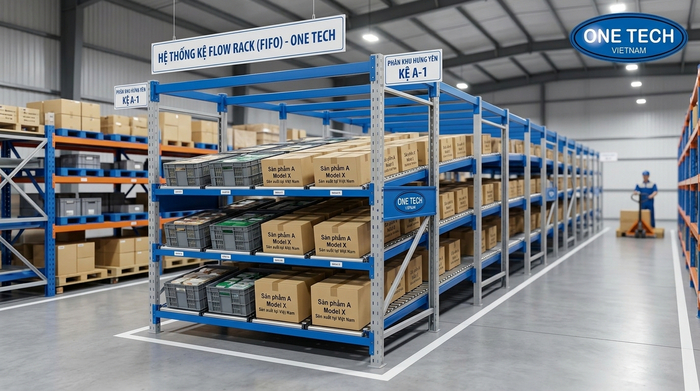 Ứng dụng kệ Flow Rack trong kho sản xuất và kho trung tải tại Hưng Yên