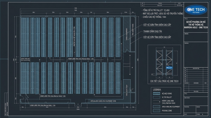 Bản vẽ layout kệ VNA narrow aisle cho kho Hưng Yên Bản vẽ layout Kệ Narrow Aisle Hưng Yên trước khi lắp đặt