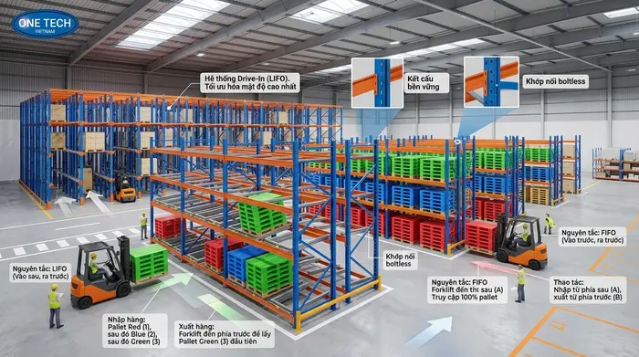 FIFO và LIFO trong quản lý kho khi sử dụng kệ push back Hưng Yên
