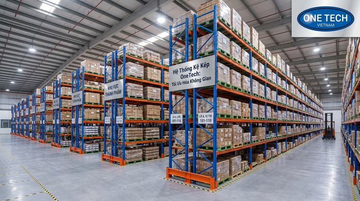 Kệ Double Deep Hưng Yên trong kho công nghiệp lưu trữ pallet