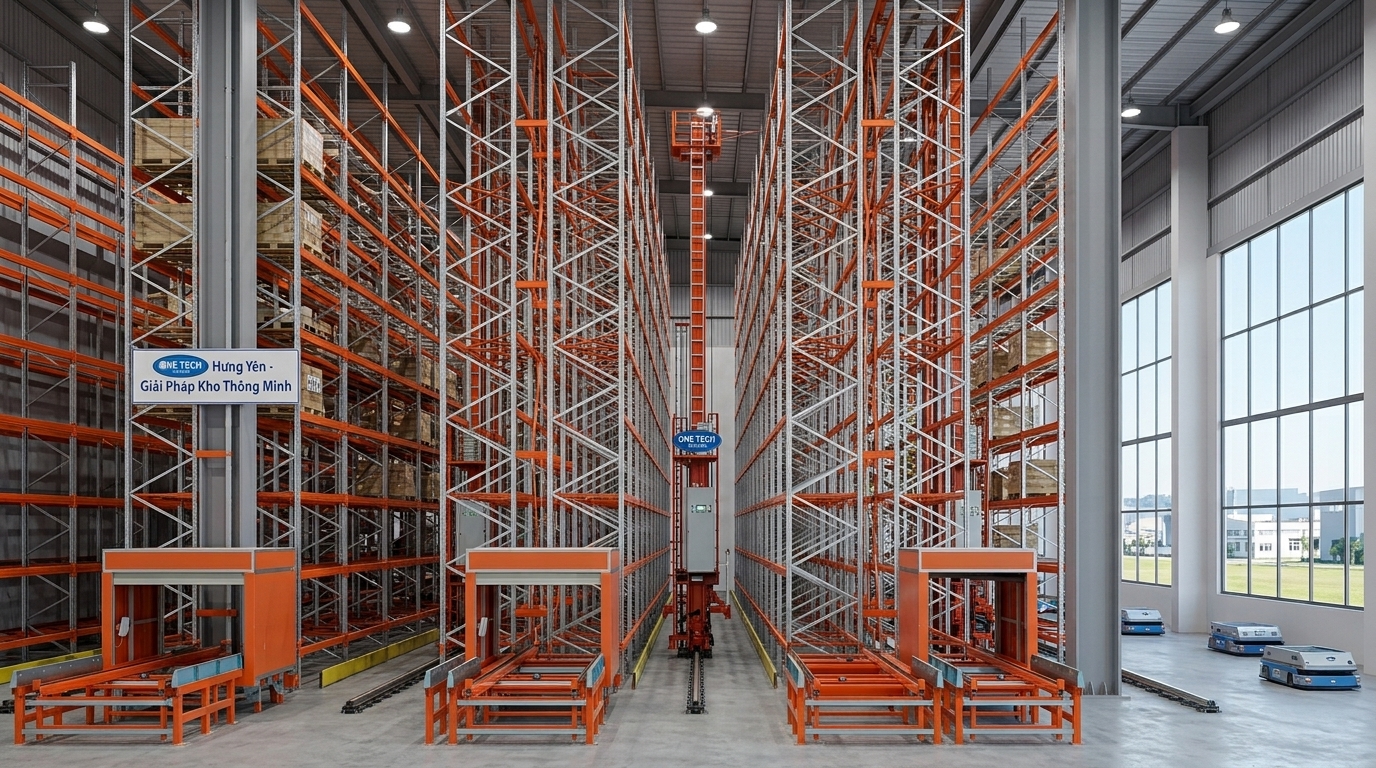 Kệ kho ASRS Hưng Yên trong kho hàng công nghiệp