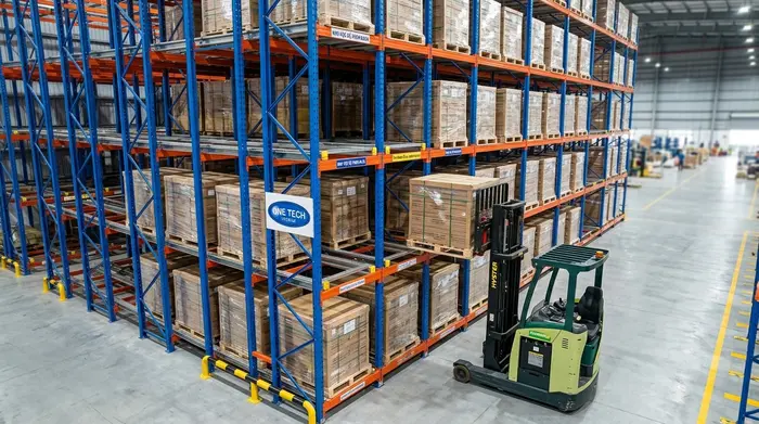 Hệ thống kệ push back lưu trữ pallet trong kho công nghiệp tại Hưng Yên