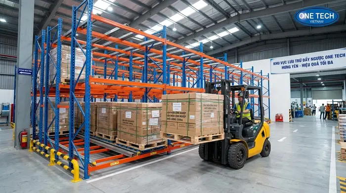 Nguyên lý hoạt động của kệ push back Hưng Yên trong kho pallet