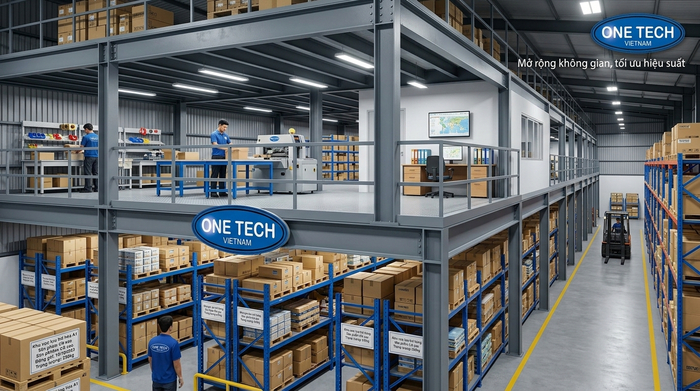 Kệ sàn Mezzanine tăng diện tích sử dụng nhà kho Kệ sàn Mezzanine mở rộng diện tích kho tại Hưng Yên