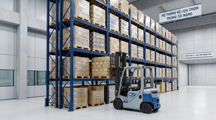 Kệ Selective cho phép xe nâng tiếp cận trực tiếp mọi vị trí pallet