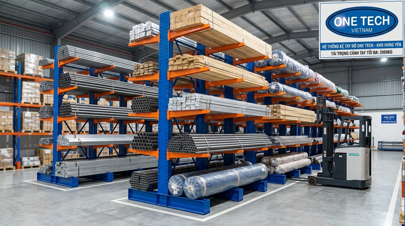Kệ tay đỡ Hưng Yên trong kho công nghiệp lưu trữ hàng dài
