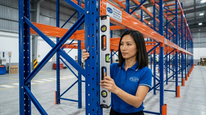 Kiểm tra độ thẳng kệ Selective sau lắp đặt Kiểm tra độ thẳng của kệ Selective sau khi lắp đặt