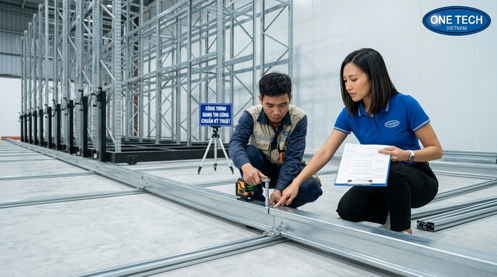 Lắp đặt ray kệ kho di động chuẩn kỹ thuật cho kho Hưng Yên