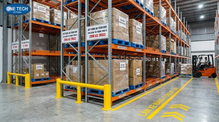 Phụ kiện an toàn cho hệ thống kệ push back Hưng Yên trong kho xe nâng