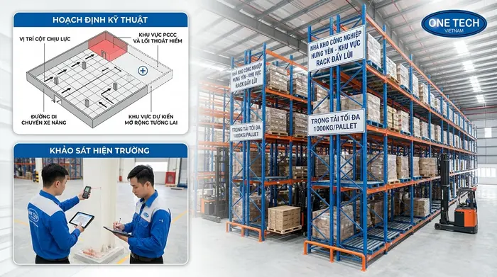 Quy trình lắp đặt kệ push back Hưng Yên từ khảo sát đến nghiệm thu