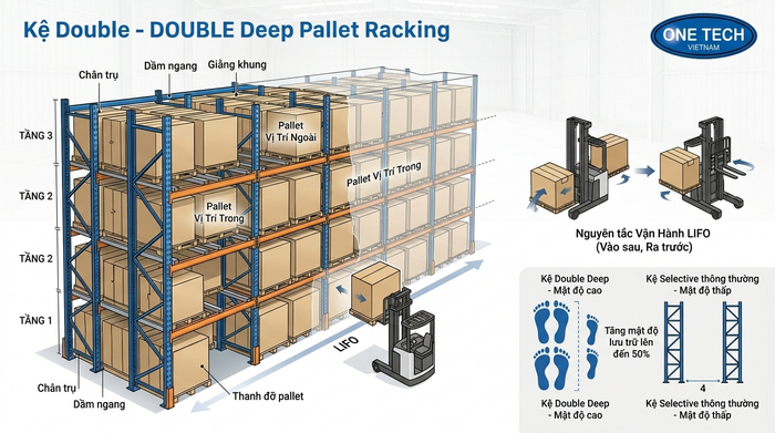 Sơ đồ kệ Double Deep lưu trữ pallet theo chiều sâu