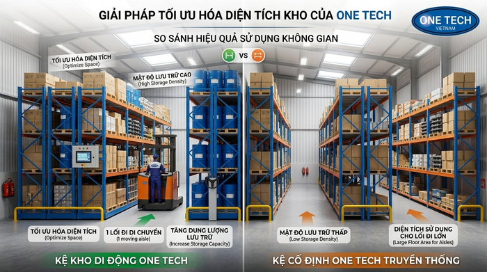 So sánh kệ cố định và kệ kho di động trong tối ưu diện tích kho