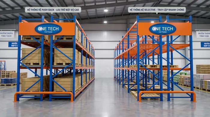 So sánh kệ push back và kệ selective cho kho hàng tại Hưng Yên
