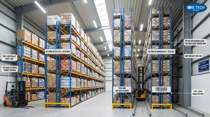 So sánh kệ selective và kệ narrow aisle trong kho Hưng Yên So sánh kệ selective và Kệ Narrow Aisle Hưng Yên trong kho pallet