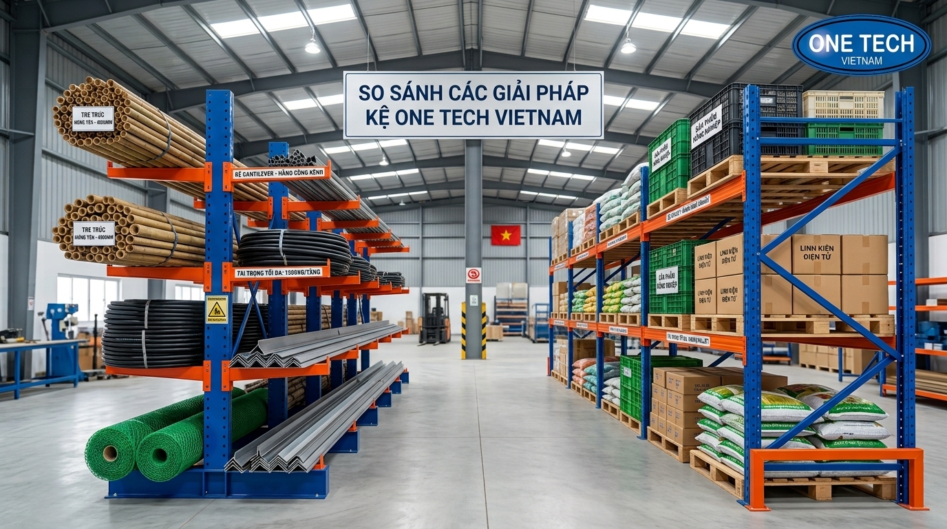 So sánh kệ tay đỡ và kệ pallet trong kho Hưng Yên