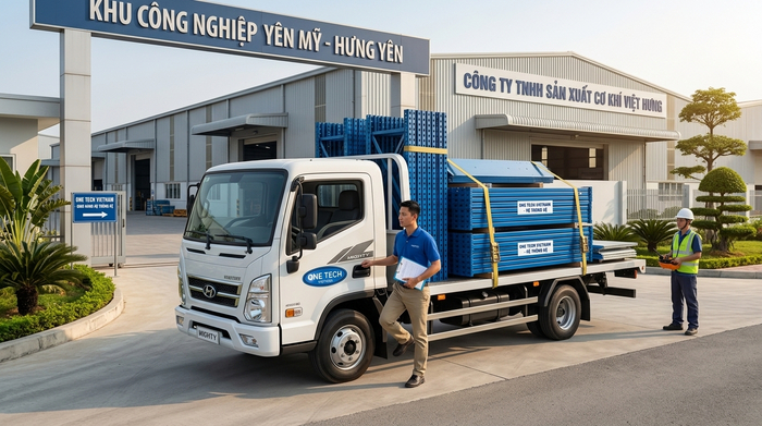 Vận chuyển kệ kho bằng xe tải phù hợp mặt bằng Xe tải chuyên dụng vận chuyển kệ kho đến nhà xưởng tại Hưng Yên