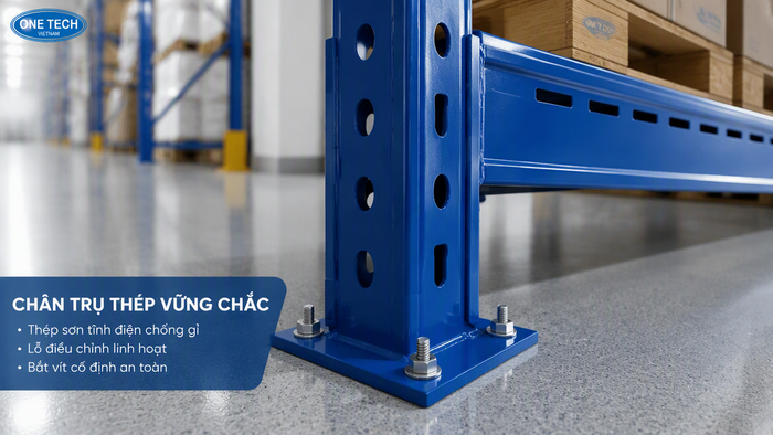 Chi tiết chân trụ kệ kho dược phẩm bắt nền an toàn