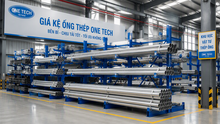 Kệ để ống thép Hưng Yên trong kho xưởng công nghiệp
