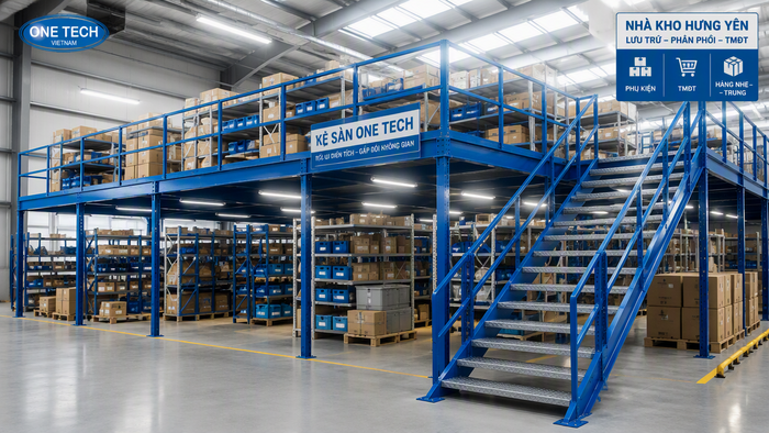 Kệ sàn mezzanine tăng diện tích lưu trữ cho kho Hưng Yên