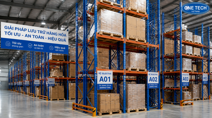 Kệ Selective cho kho logistics nhiều mã hàng Kệ Selective lưu pallet trong kho logistics tại Hưng Yên