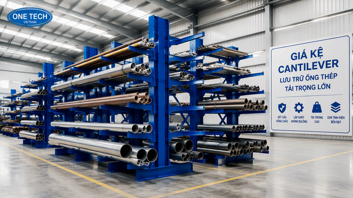 Kệ tay đỡ thép ống cho kho vật tư tại Hưng Yên