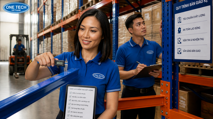 Kiểm tra chất lượng kệ kho logistics Kiểm tra chất lượng kệ thép chịu tải cao trước khi bàn giao