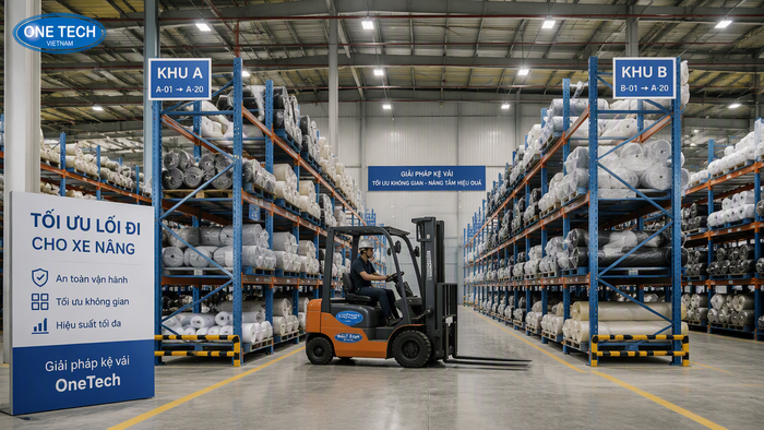 Thiết kế lối đi xe nâng cho hệ thống kệ để vải Hưng Yên