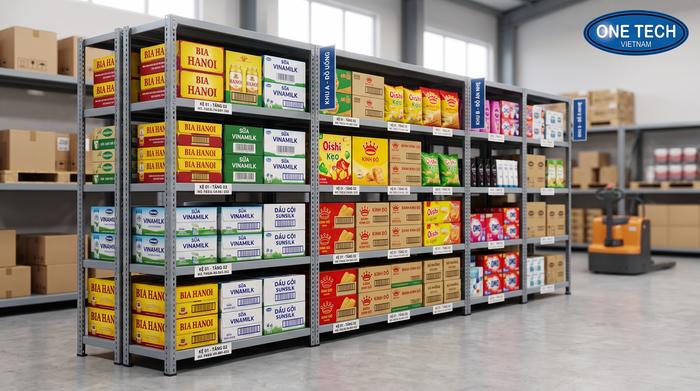 Kệ sắt V lỗ đa năng dùng cho kho FMCG nhỏ tại Hưng Yên