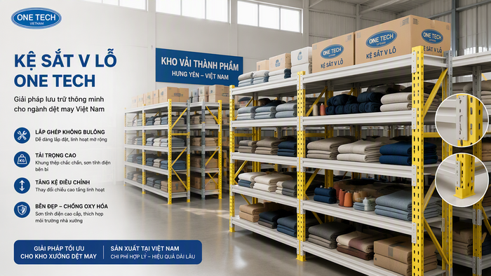 Kệ sắt v lỗ giá rẻ cho kho dệt may tại Hưng Yên